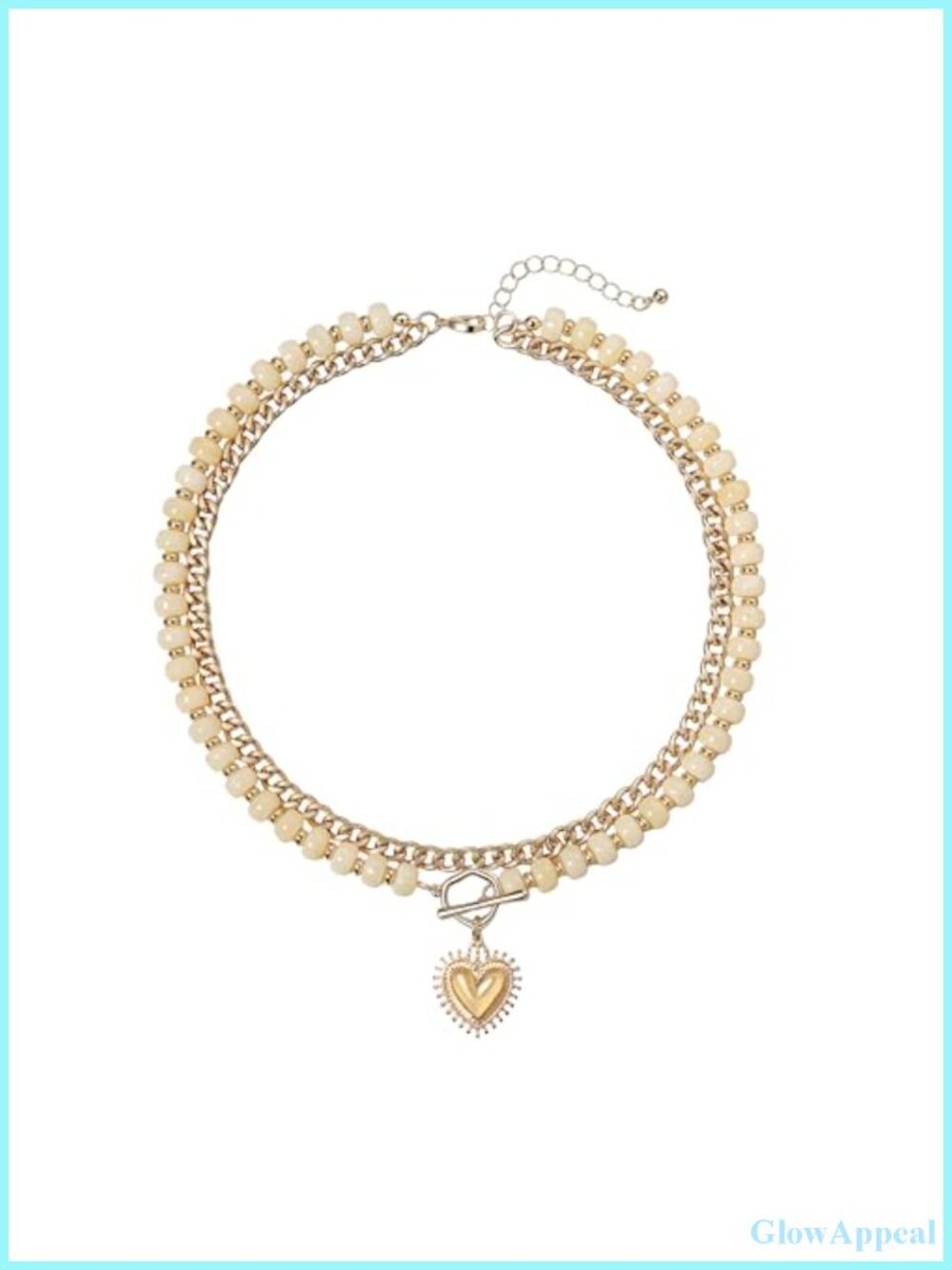Layered Necklace for Women with Acrylic Beads & 14k Gold Plated Heart Pendant